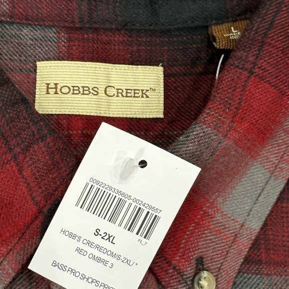 Men's Bass Pro Large Flannel Shirt Plaid Buffalo Red Gray Pocket Long Sleeve NWT - Picture 7 of 8